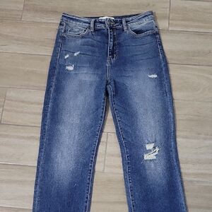 VERVET BY FLYING MONKEY Blue Distressed Straight Leg Jeans